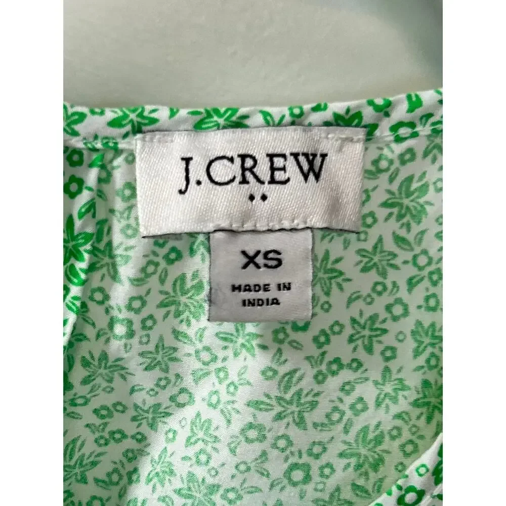 J.‎ Crew Women's Floral 100% Cotton Puff Sleeve Blouse Top Green White Size XS